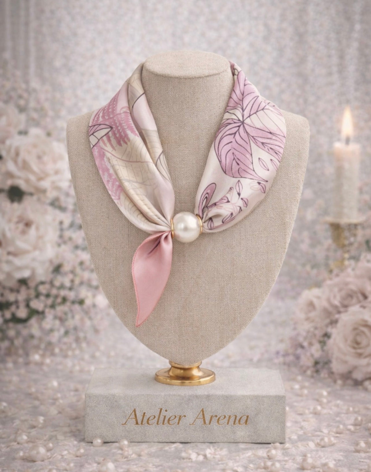 Roze Bloemen Sjaal met Parel