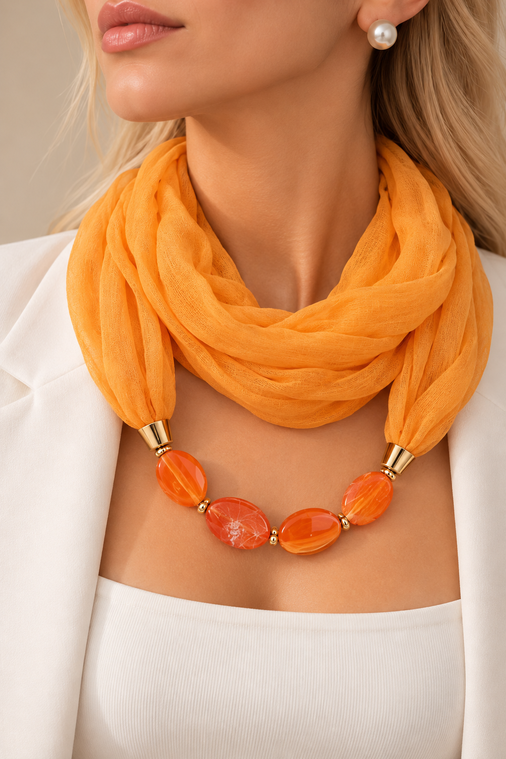 Oranje Sjaalketting met Oranje Stenen