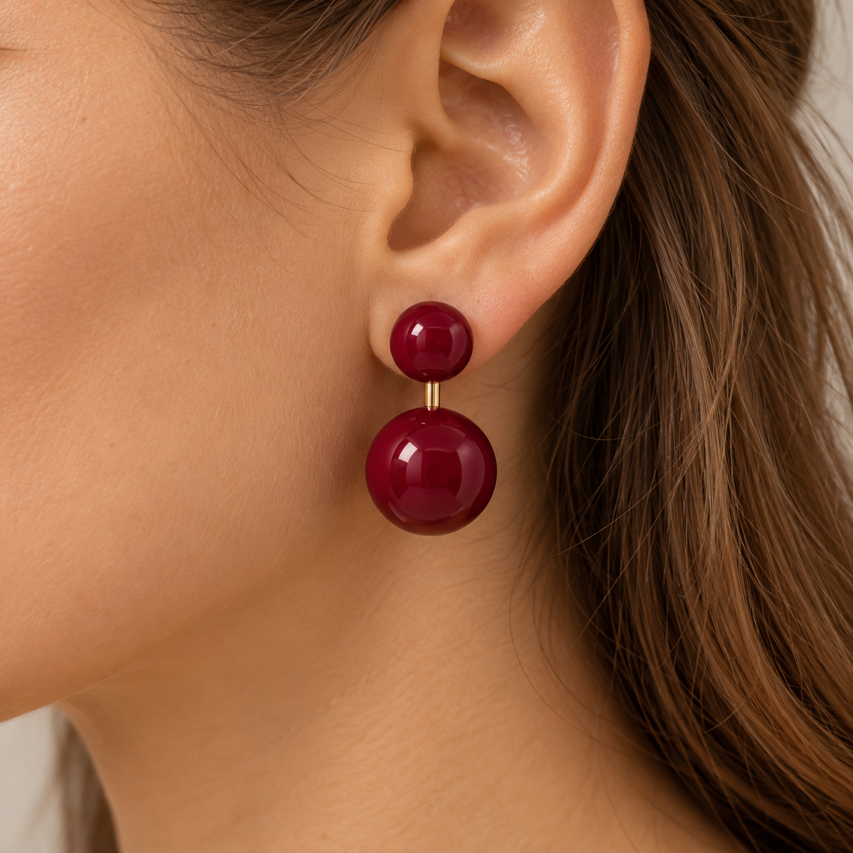 Pendientes de doble perla Burdeos