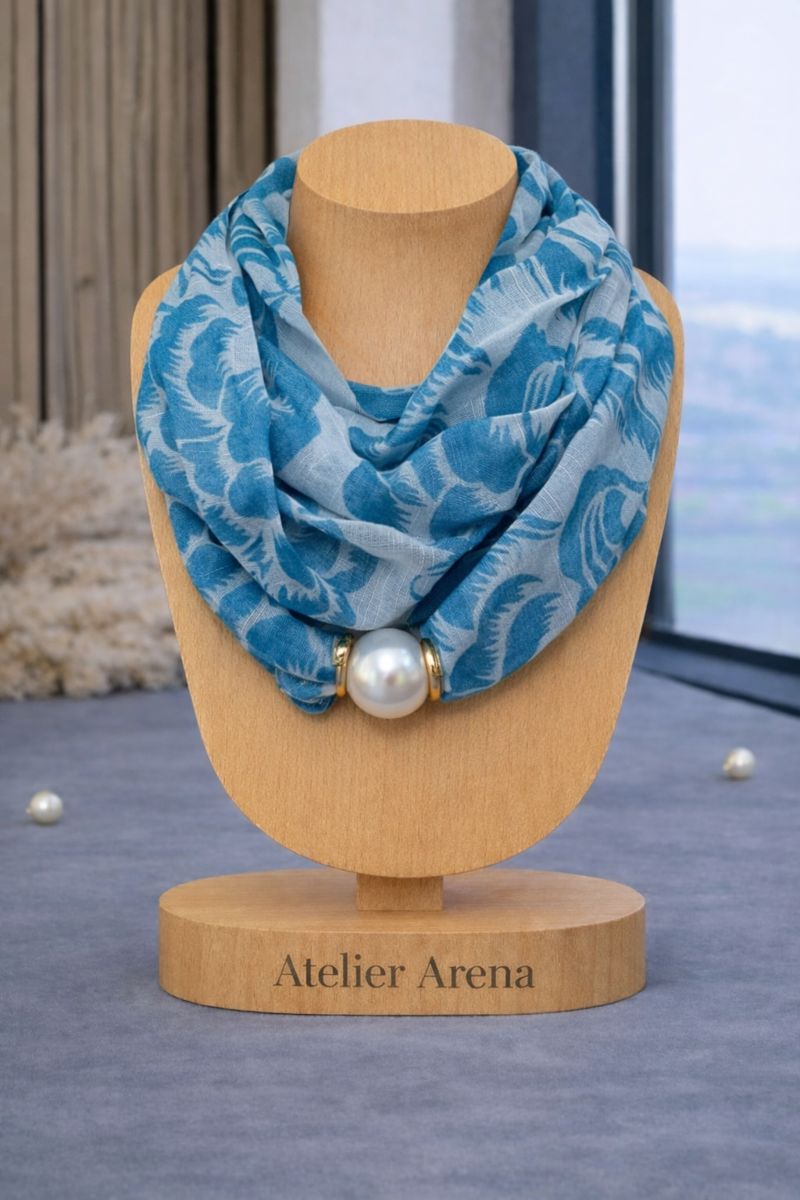 Blue Scarf with Rose Motif
