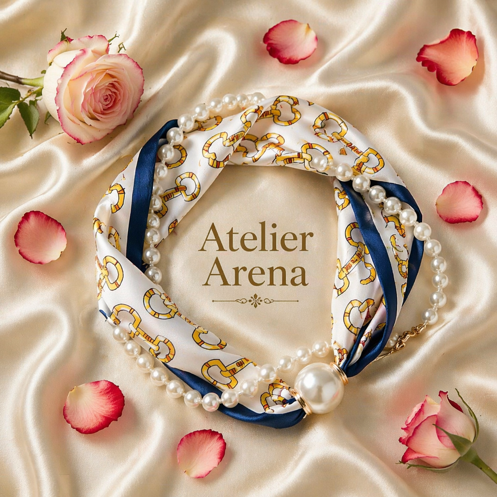 Luxury Pearl Scarf & Necklace Bundle – White & Blue