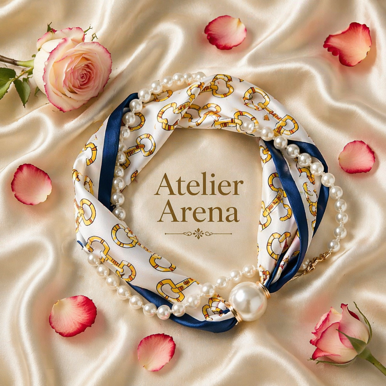 Luxury Pearl Scarf & Necklace Bundle – White & Blue