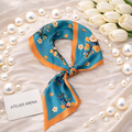 Turquoise Scarf with Blossom Branch and Orange Border