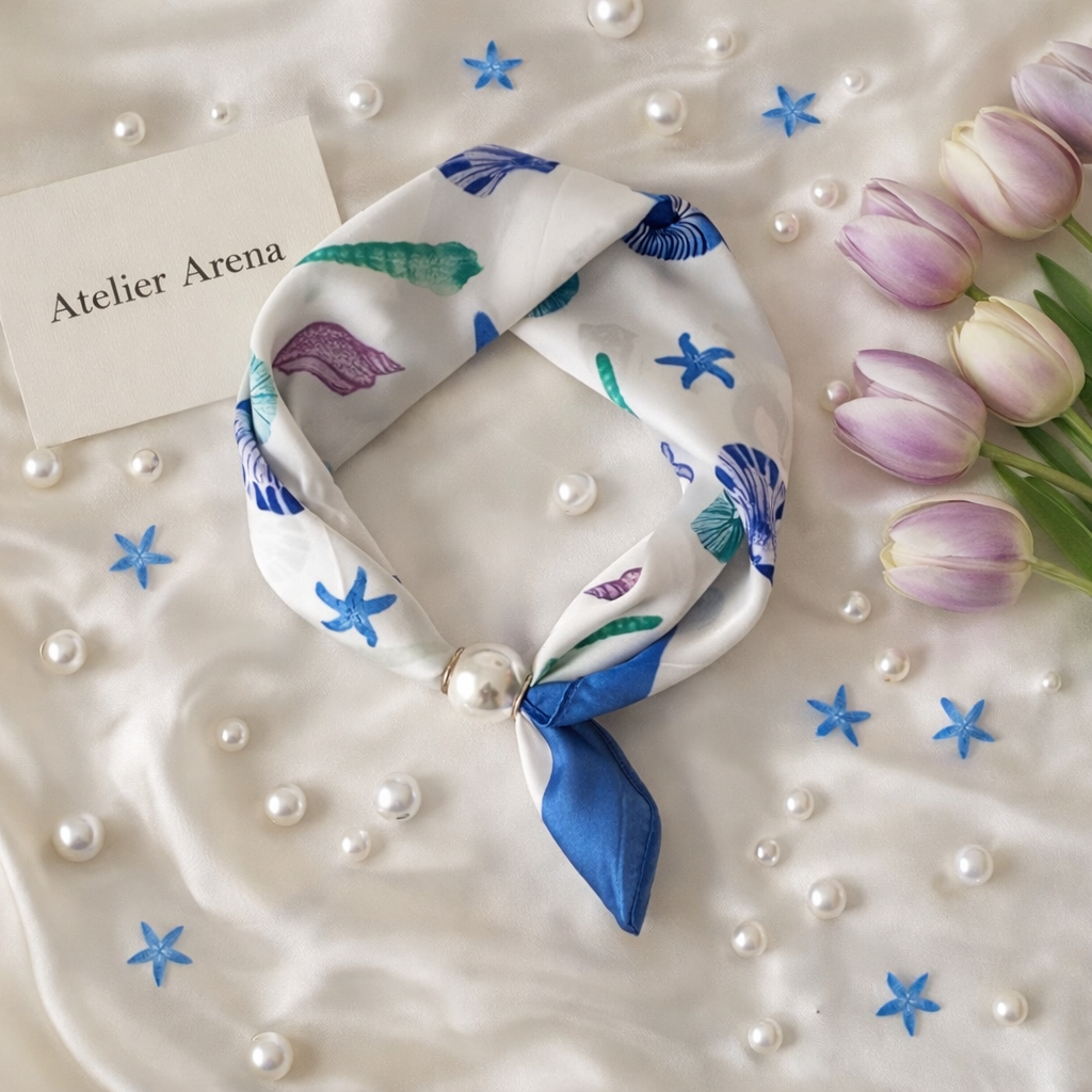 Star print summer scarf with pearl