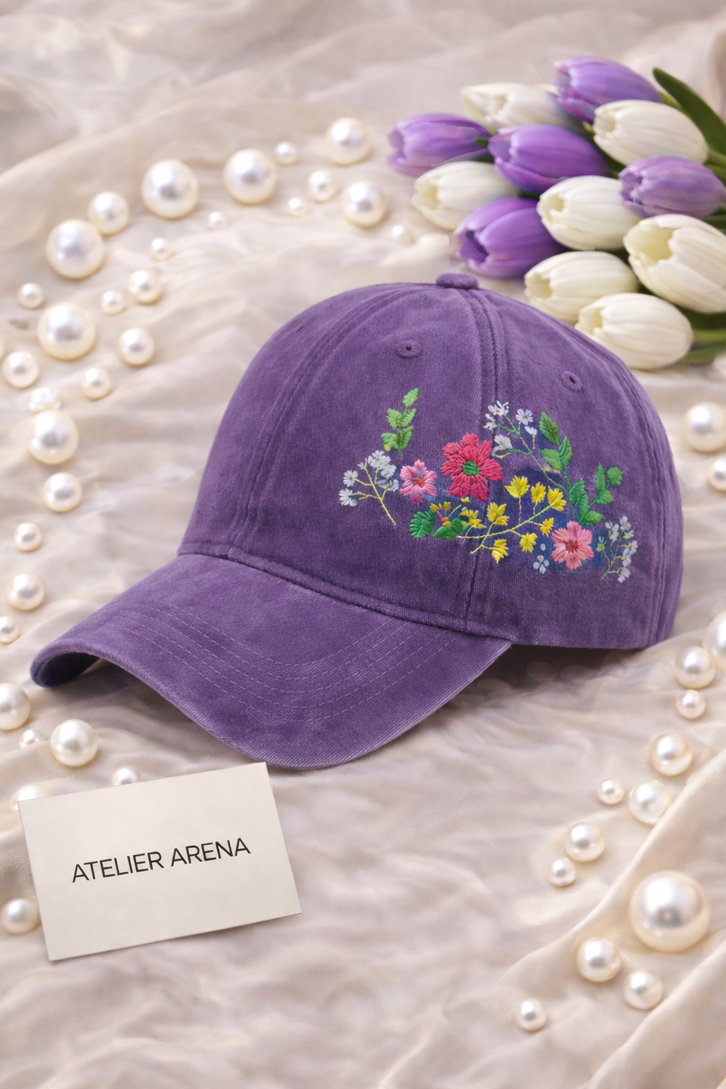 Purple Cap with Flower Detail