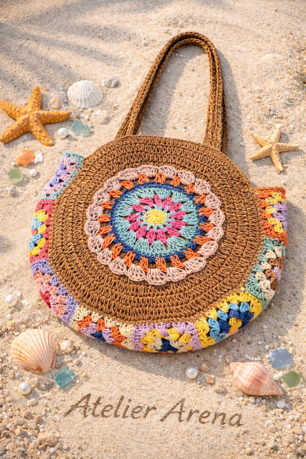 Crocheted Beach Bag with Mandala Pattern