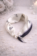 White Scarf with Horse Motif and Pearl