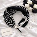 Black and White Scarf with Stripes and Pearl