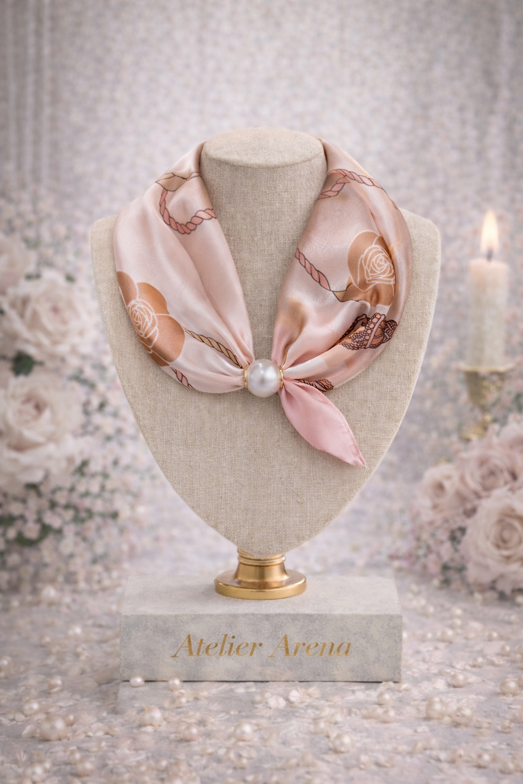 Roze Sjaal met Rozenmotief en Parel