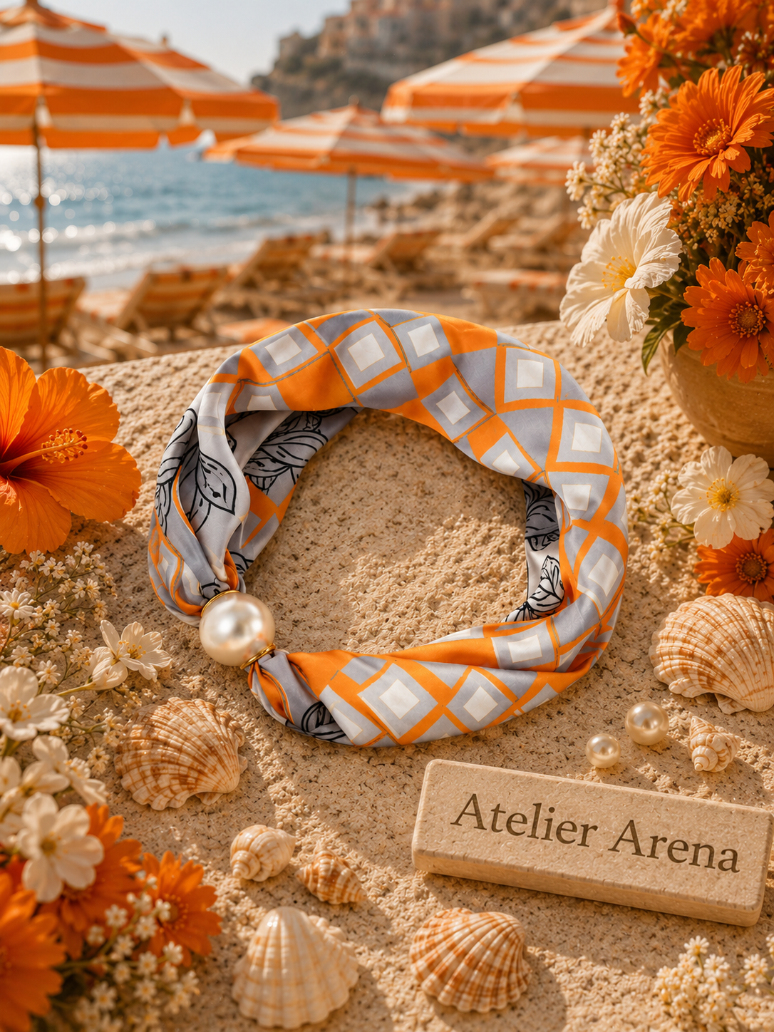 Geometric Scarf - Orange & Gray