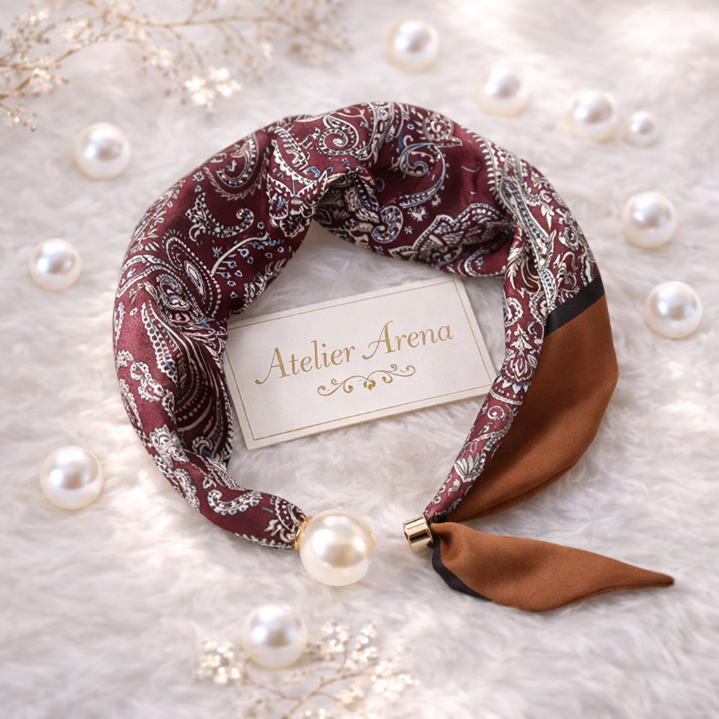 Bordeaux Scarf with Paisley Pattern and Pearl