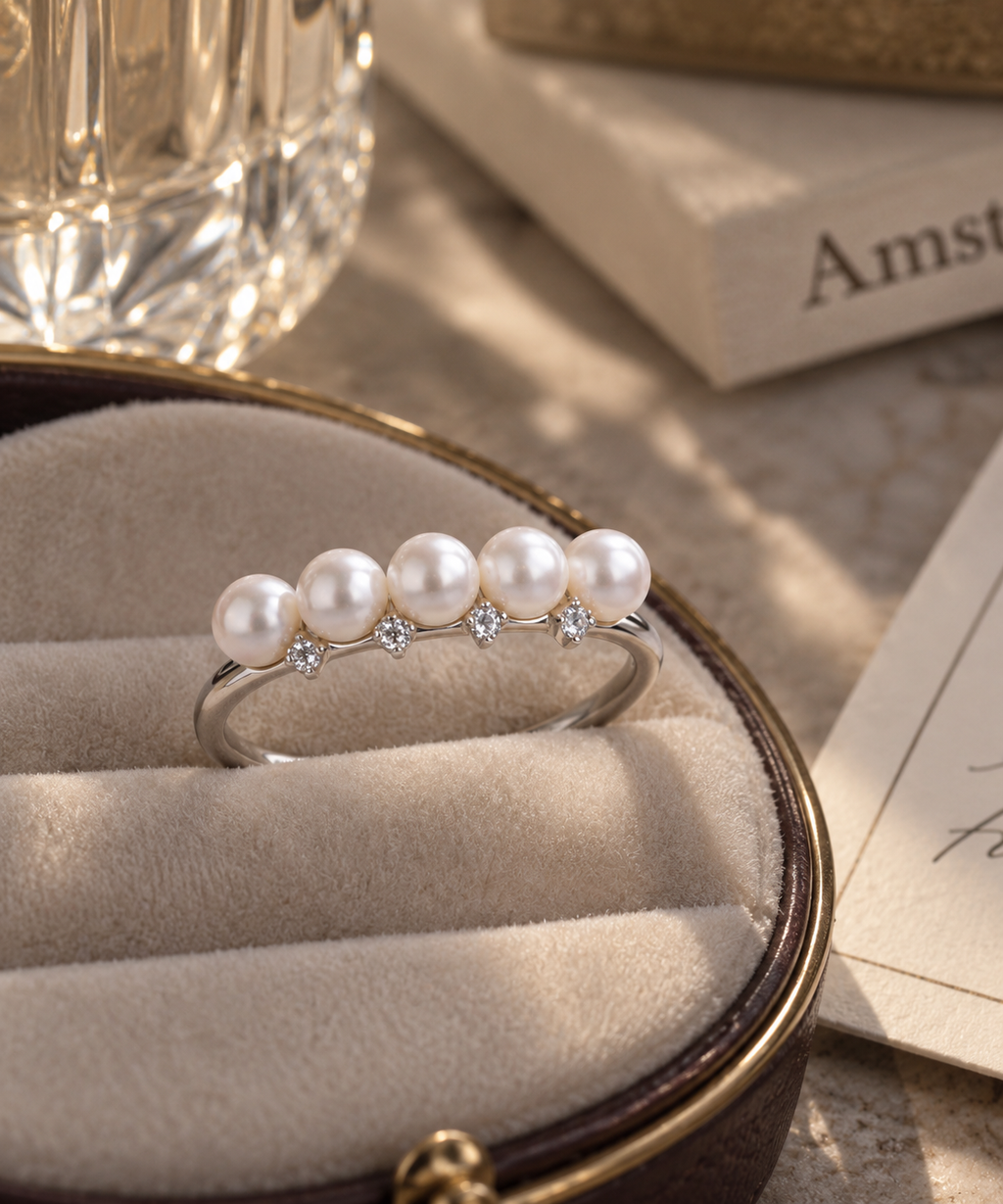 Parel Kristal Ring - 925 Sterling Zilver