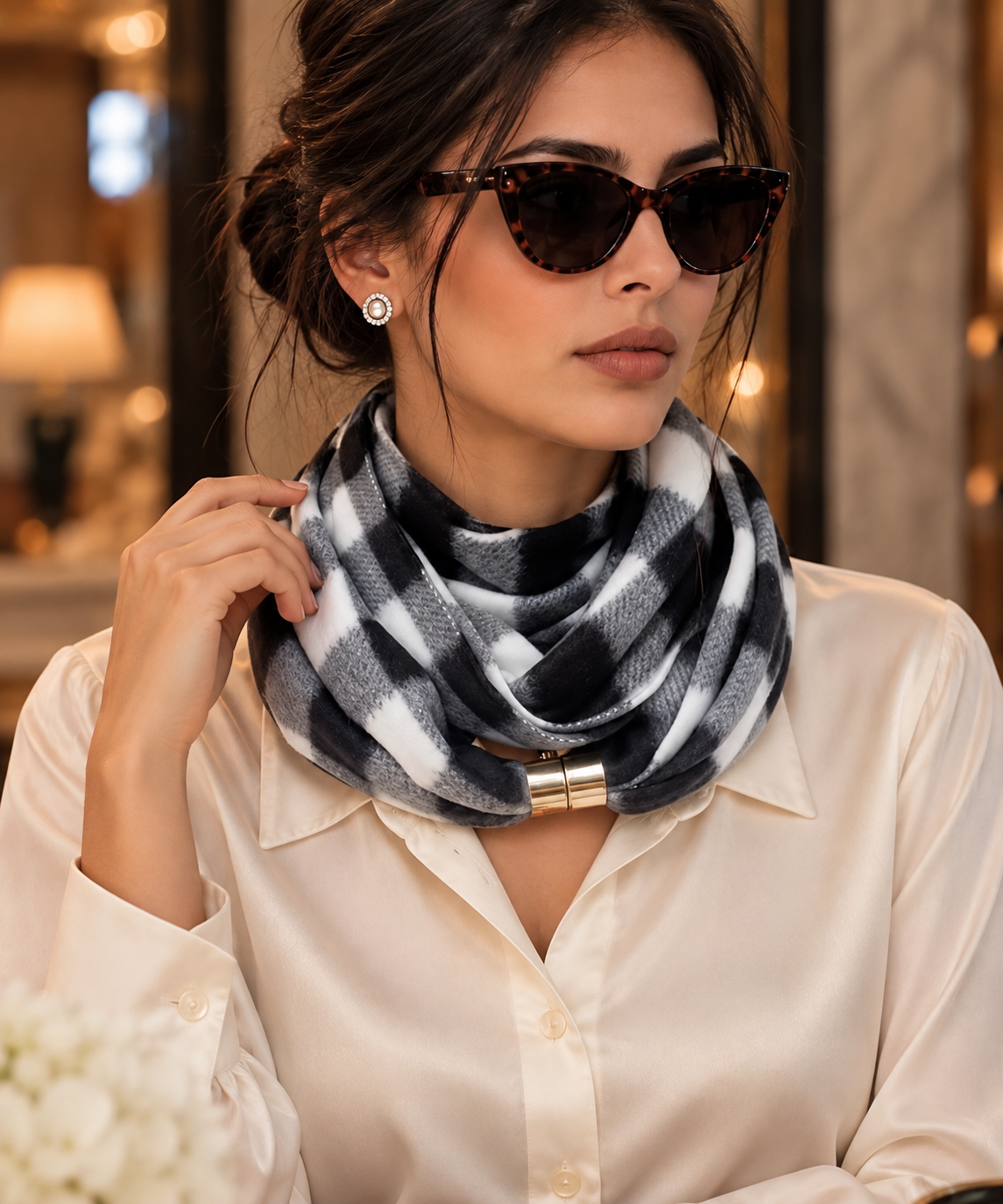 Soft Winter Fleece Sjaal – Black & White Chec