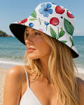 Bucket Hat met Kersen- en Bloemenprint – Wit Multicolor