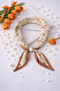 Beige Scarf with Floral Print and Pearl