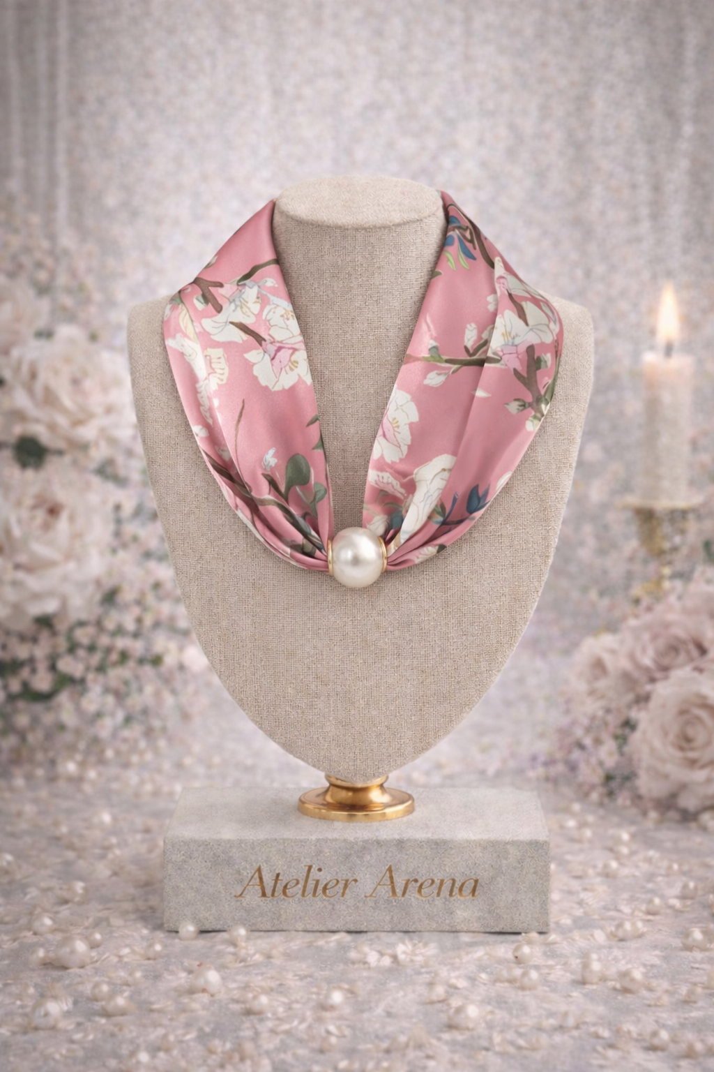 Sjaaltje met Bloemenprint en Parel - Roze