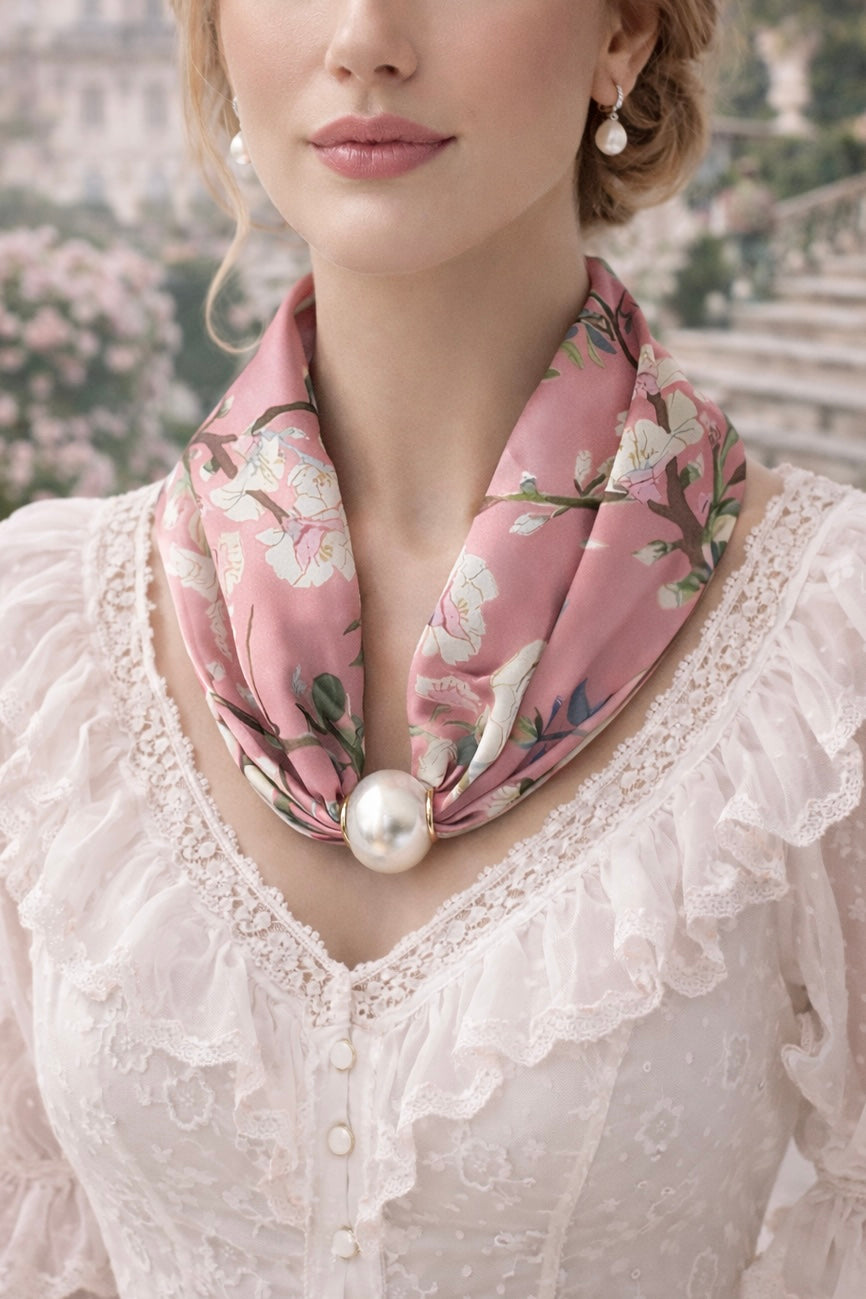 Sjaaltje met Bloemenprint en Parel - Roze