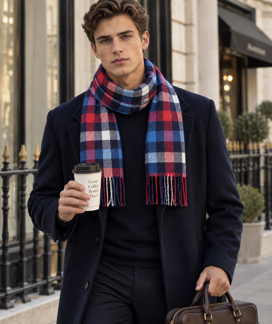 Bufanda Unisex de Cuadros Clásicos – Azul Oscuro, Rojo y Azul