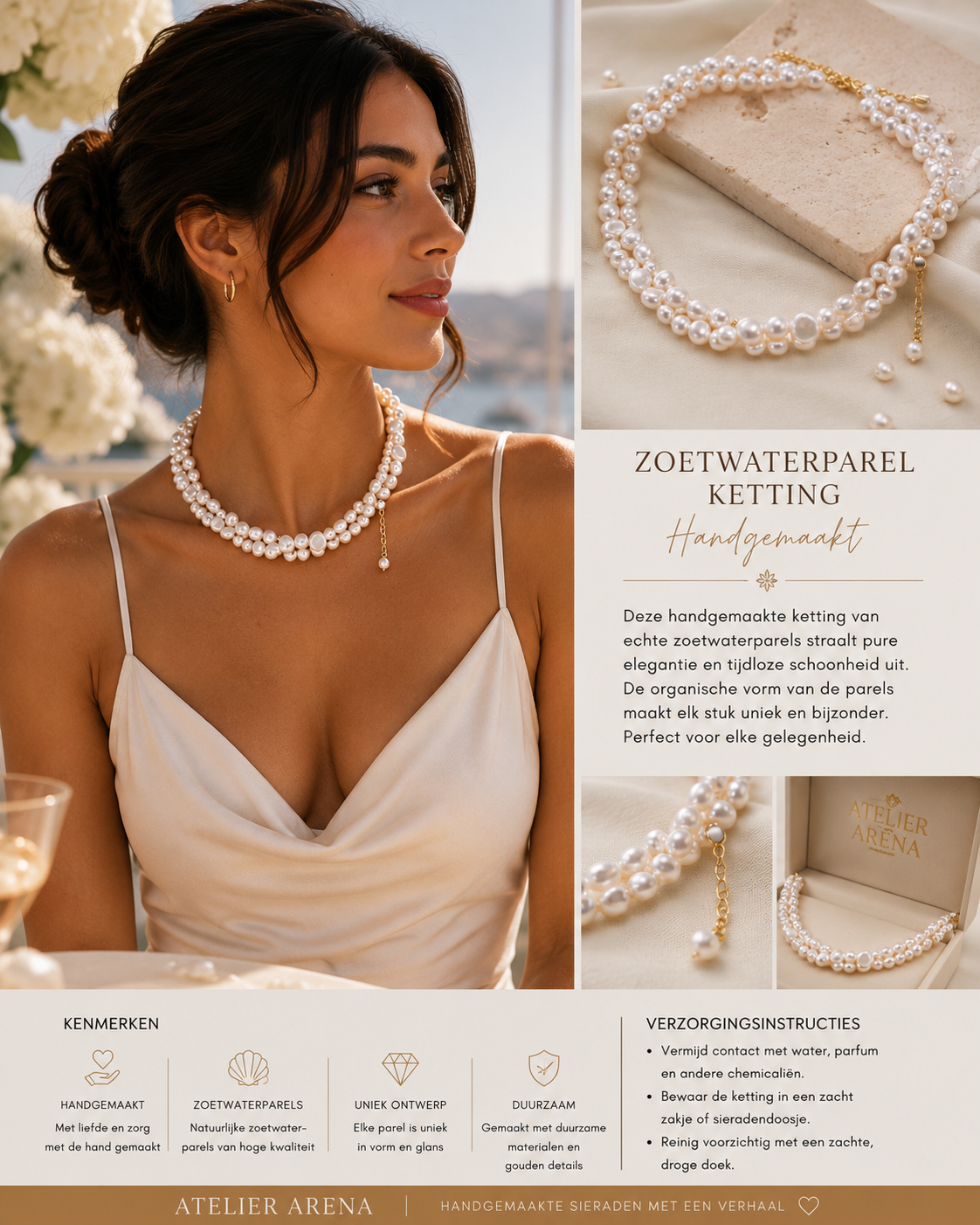 Dubbele Laags Zoetwaterparel Ketting