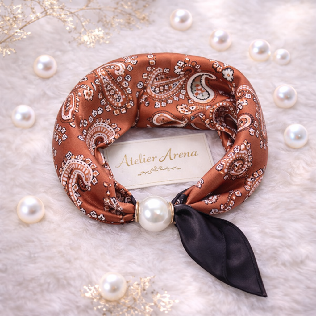 Terracotta Sjaal met Paisley Patroon en Parel