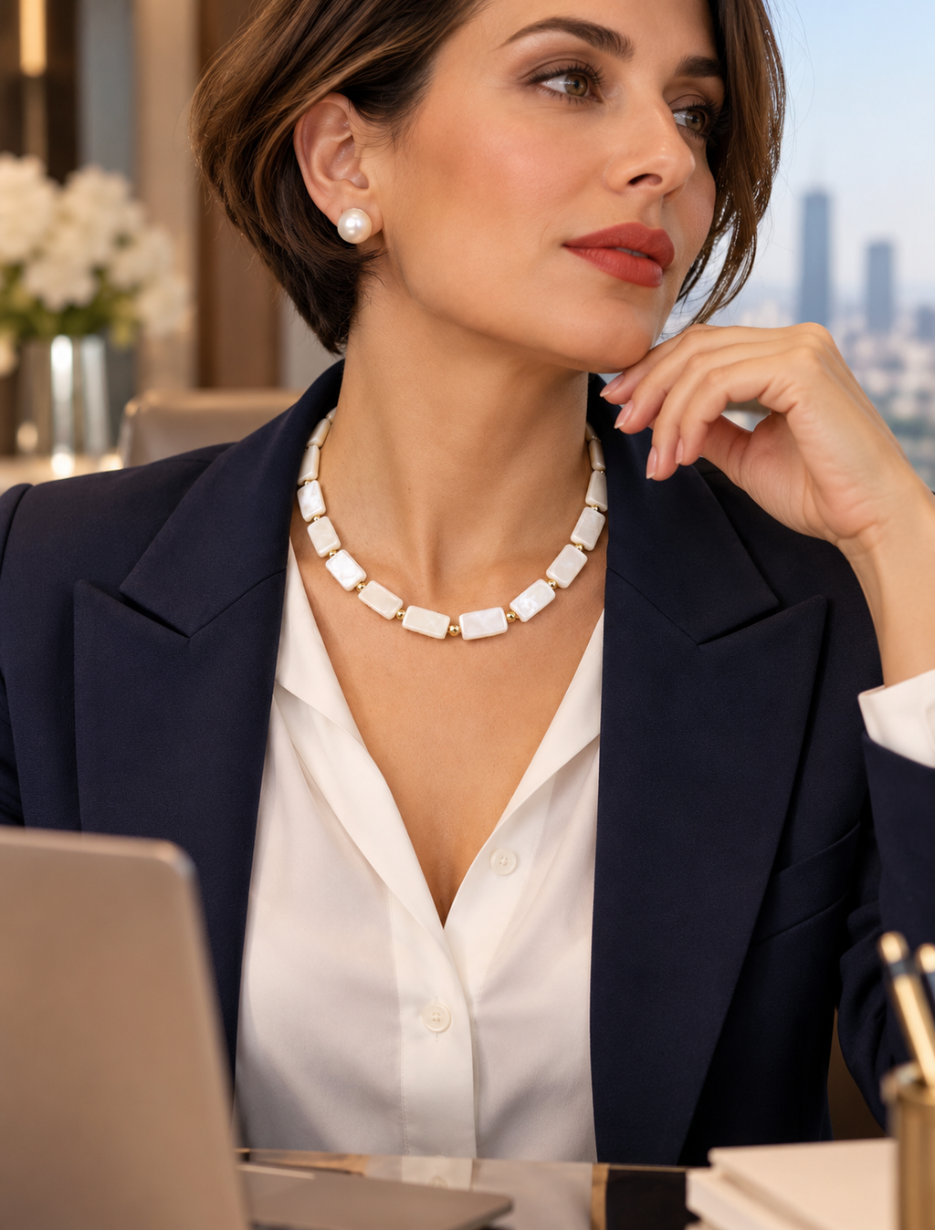 Collier en nacre avec détails dorés