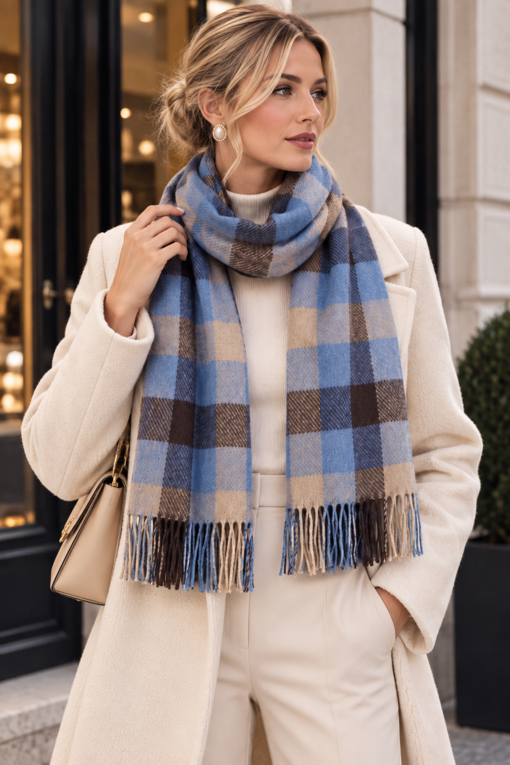 Écharpe unisexe Heritage Ruit – Bleu & Beige