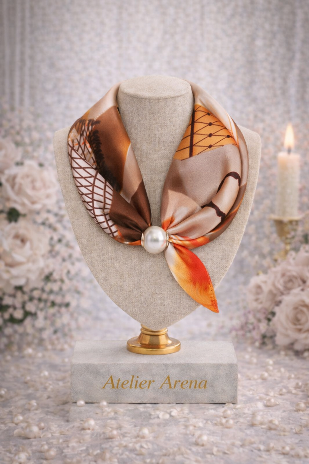 Orange Brown Scarf with Pearl