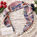 Multicolor Scarf with Geometric Pattern and Pearl