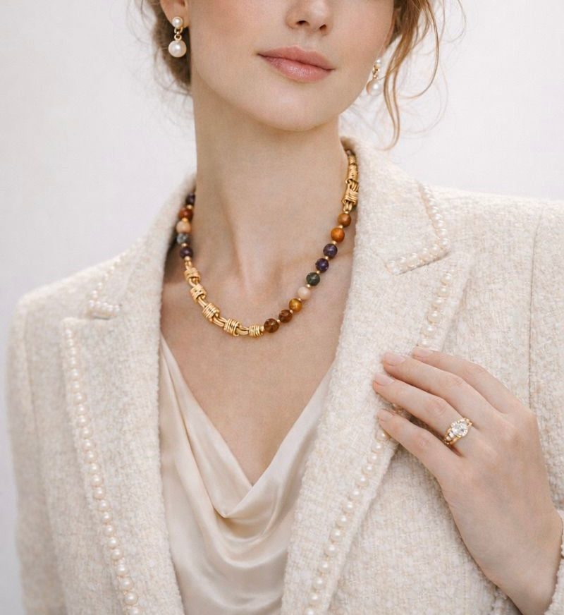 Agaat Ketting met Gouden Accenten