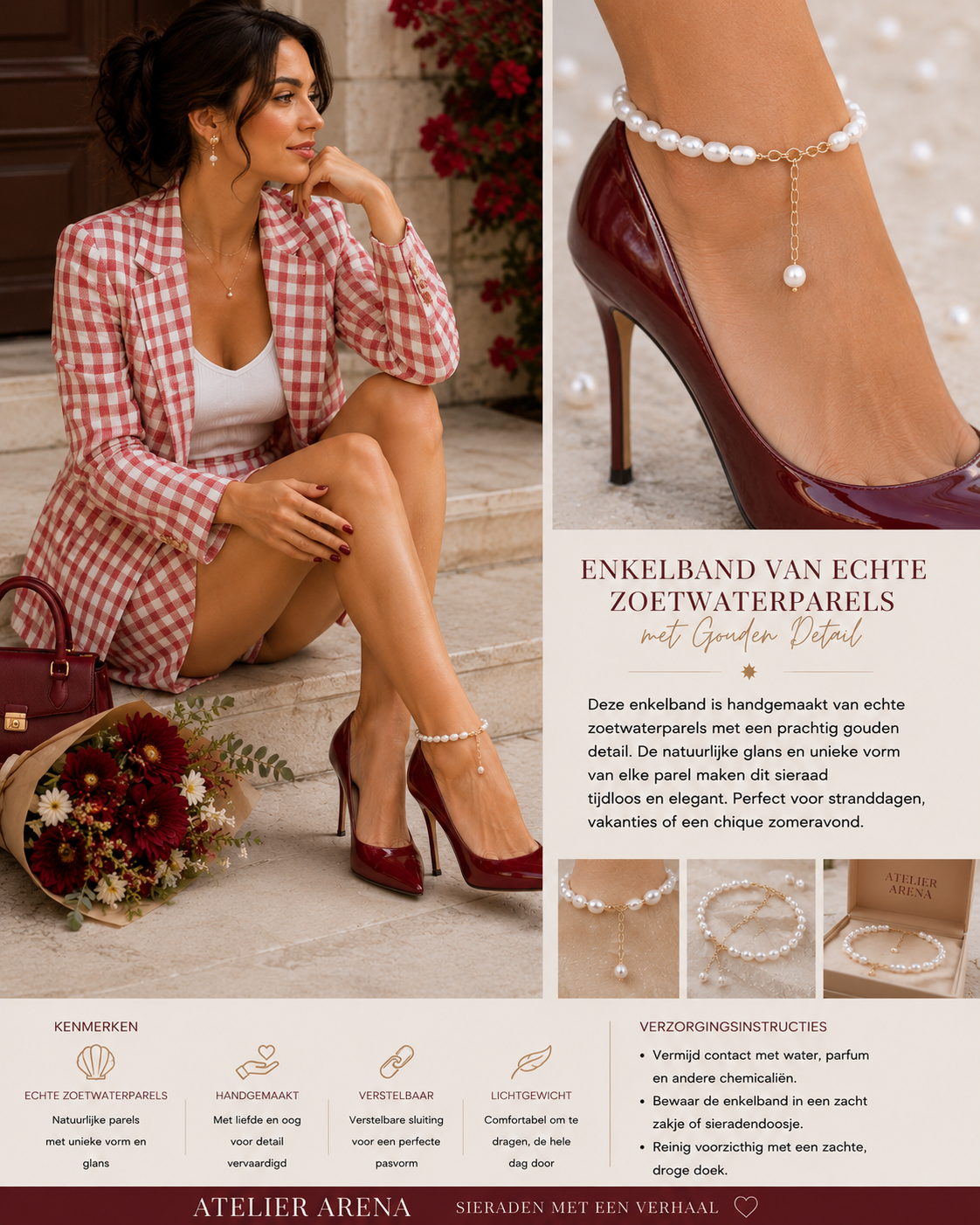 Luxe Enkelband van Echte Zoetwaterparels met Goudkleurige Details