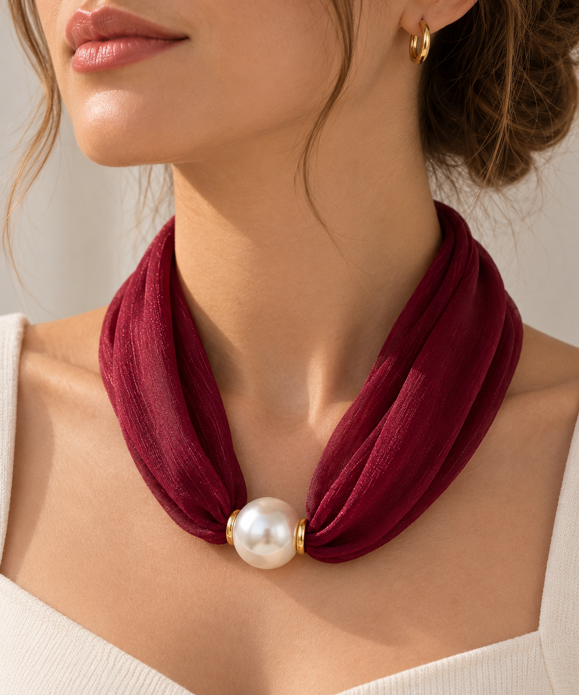 Pañuelo de organza color burdeos con cierre magnético