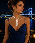 Lange Parelketting met Kristallen Schuif - Y-Ketting
