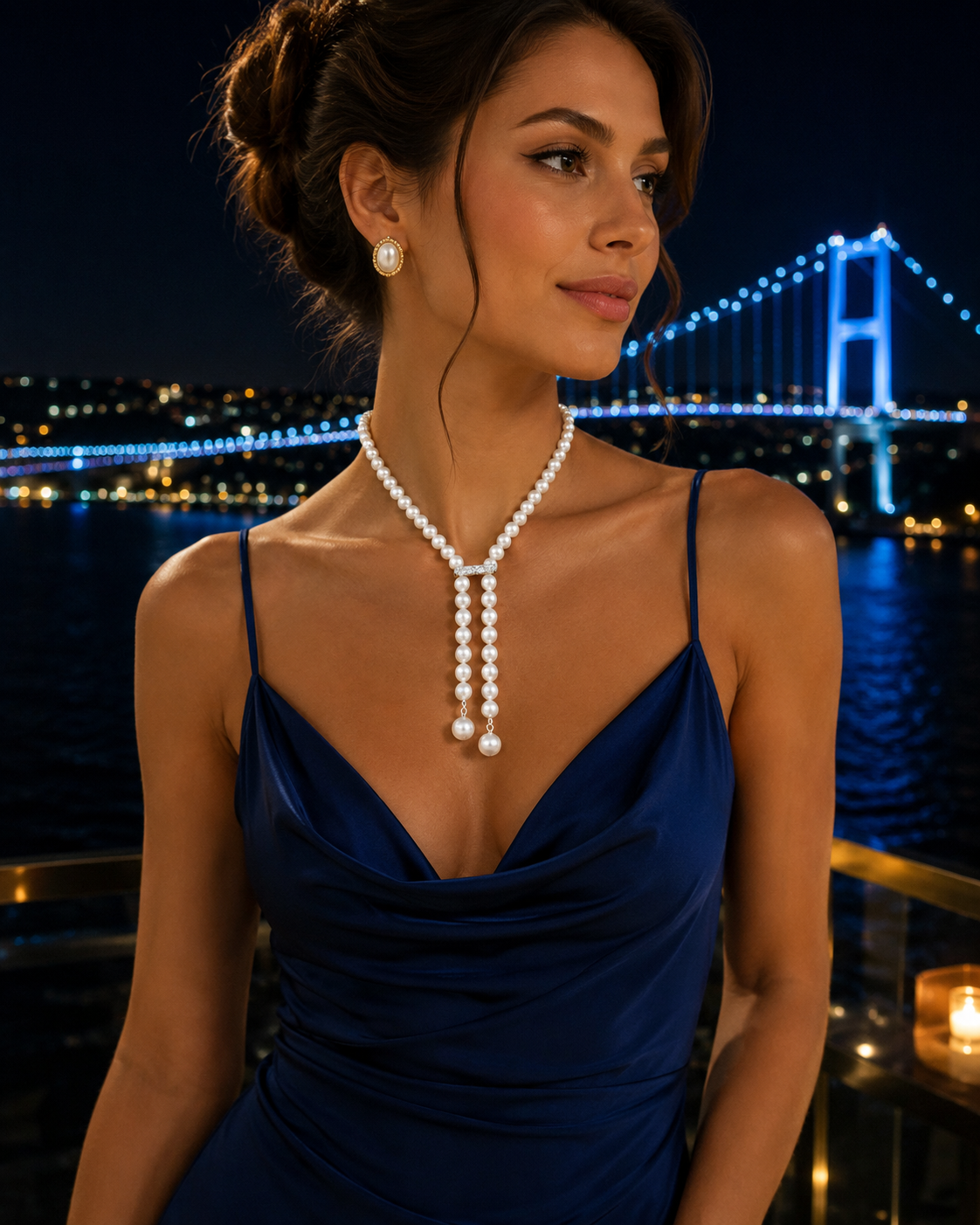 Lange Parelketting met Kristallen Schuif - Y-Ketting