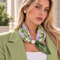Foulard lilas-vert à motif floral et perle
