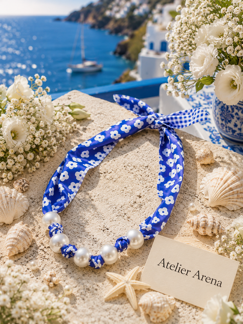 Blue Flowers Pearl Necklace