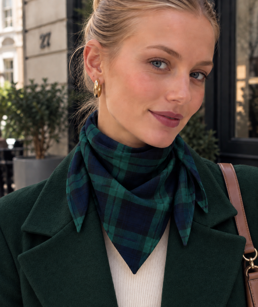 Edinburgh Tartan Driehoekssjaal – Navy & Groen