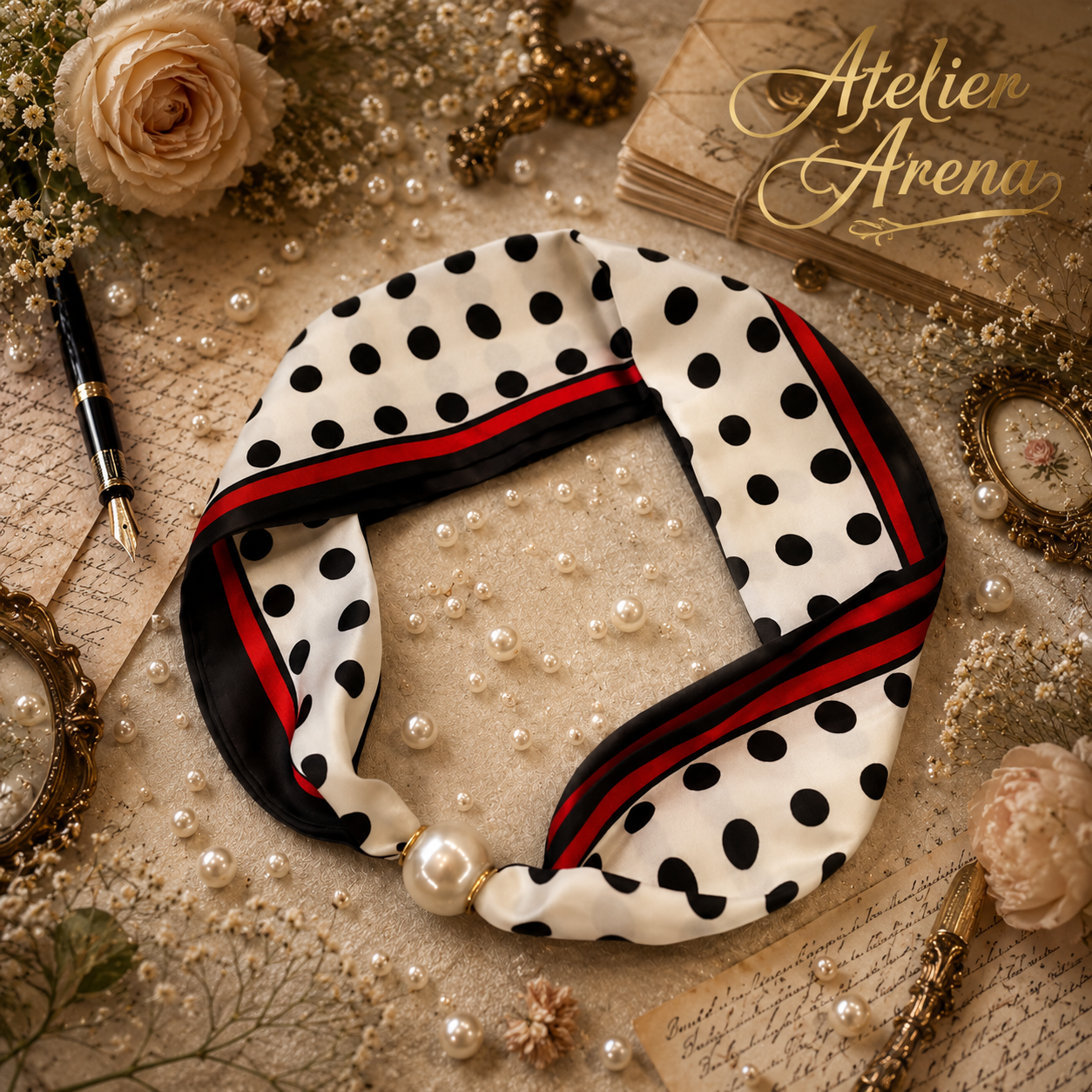 Luxe Polkadot Sjaal met Magnetische Parelsluiting