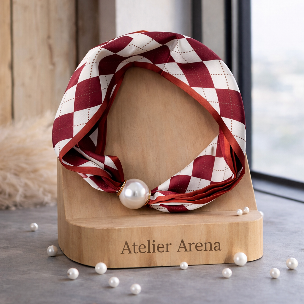 Scarf with diamond pattern - Bordeaux & White