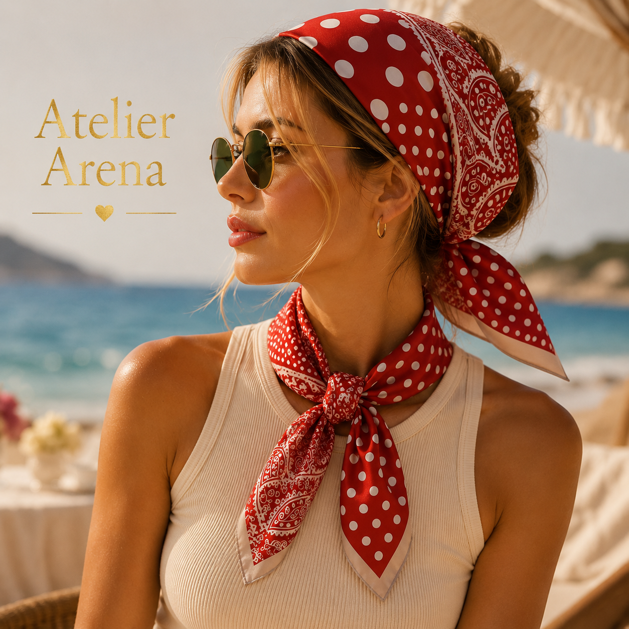 Satijnen Sjaal met Rood Polkadot & Paisley Design