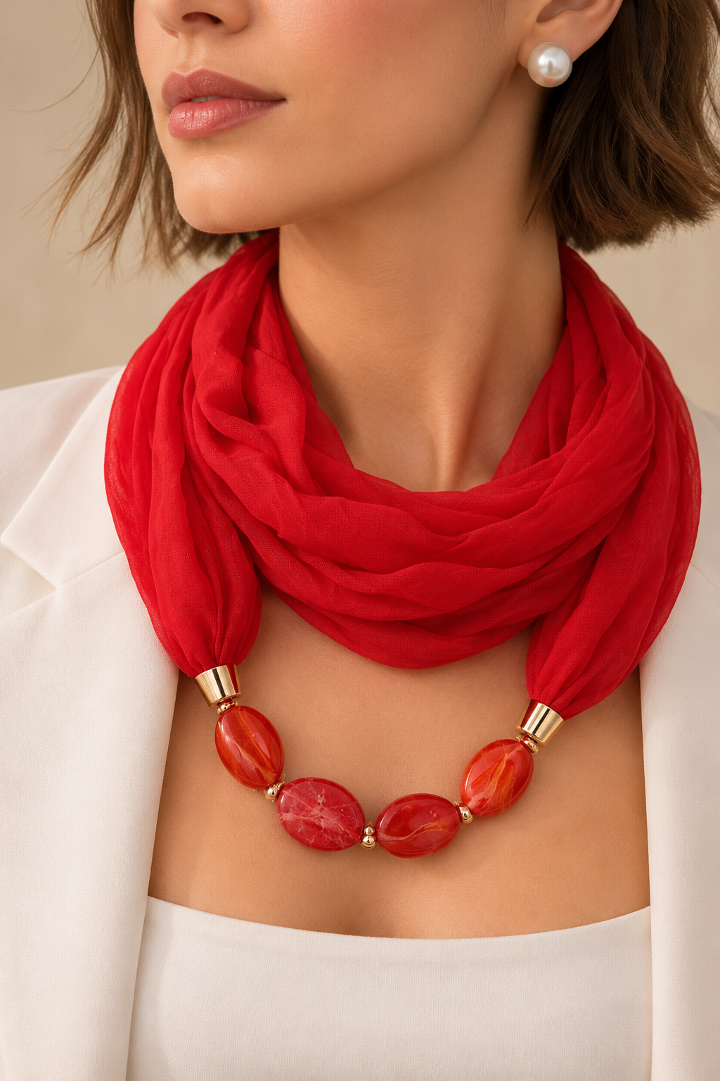 Rode Sjaalketting met Rode Stenen
