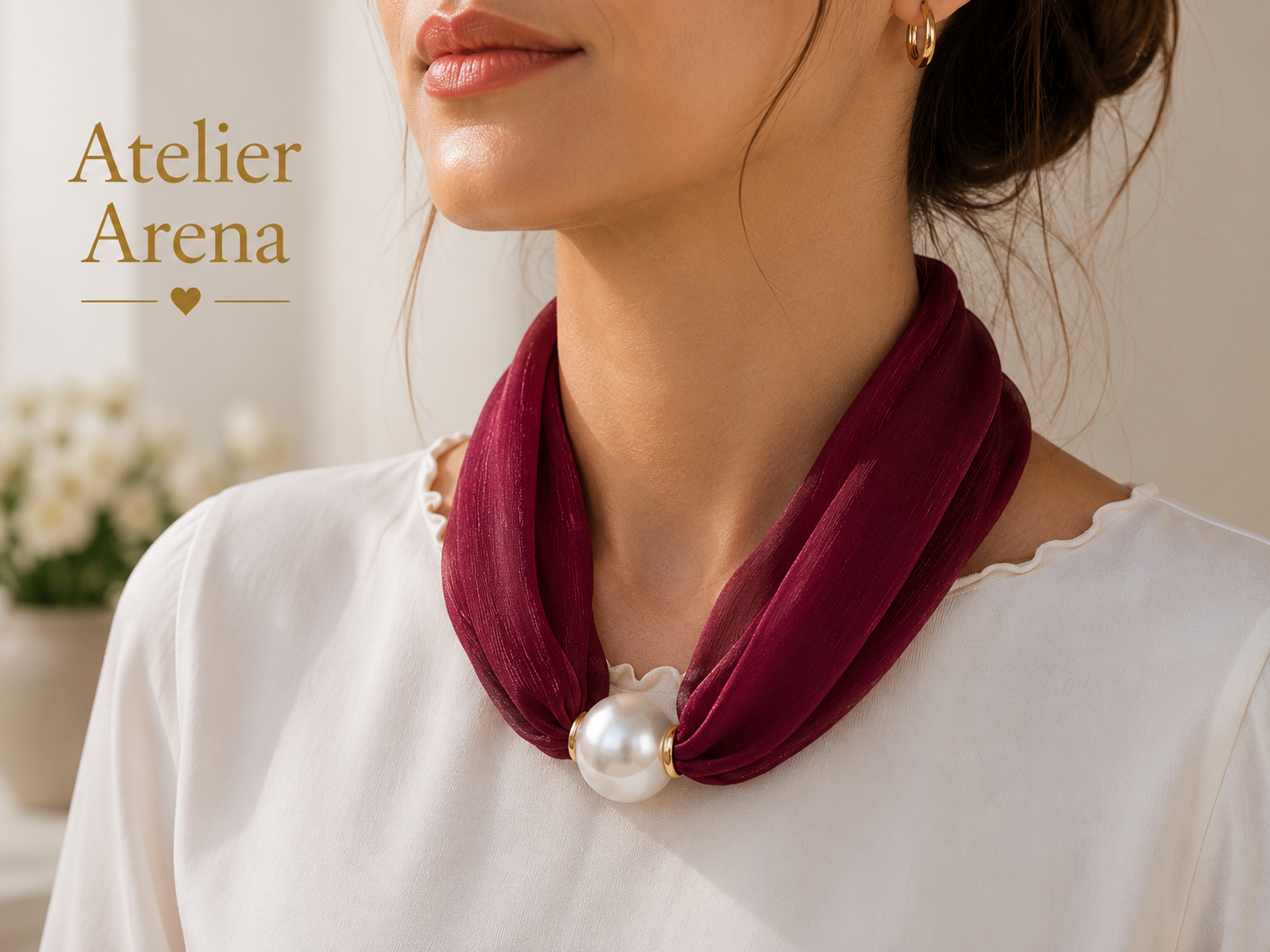 Bordeaux Organza Sjaal met Magnetische Sluiting