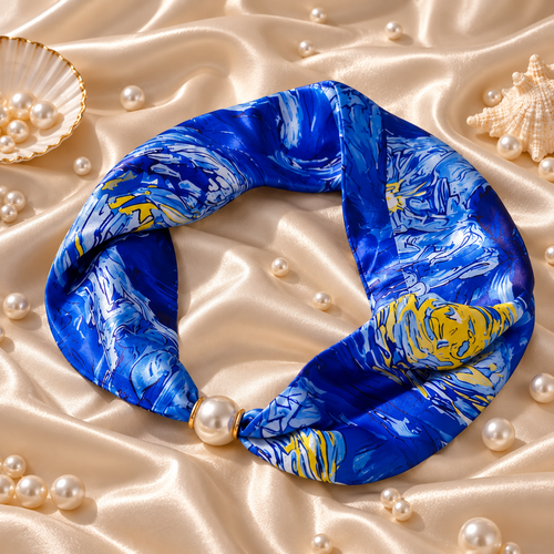 Blauer Traum Seidenschal mit Perle