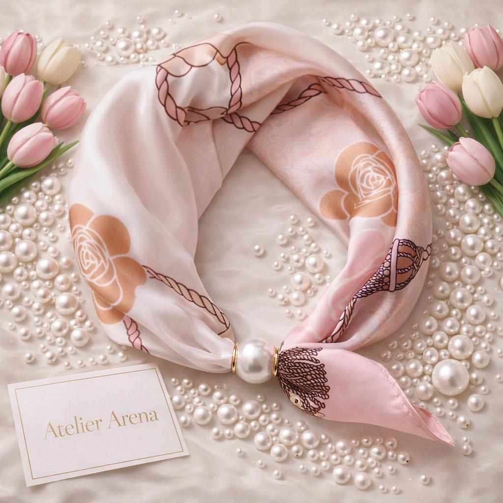 Roze Sjaal met Rozenmotief en Parel