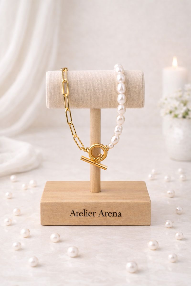 Gouden Schakel Armband met Zoetwaterparels