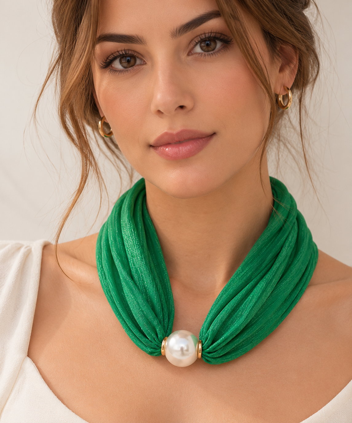 Organza Scarf with Magnetic Closure – Green