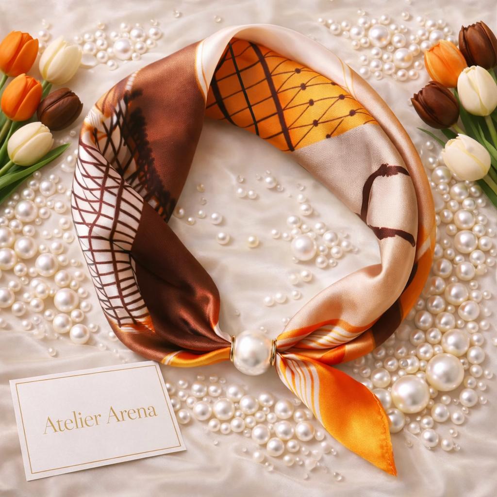 Orange Brown Scarf with Pearl