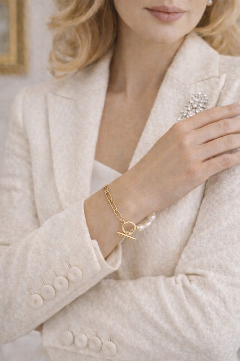 Gouden Schakel Armband met Zoetwaterparels