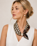 Elegante Satijnen Sjaalketting met Parelring – Beige & Zwart Dames Sjaal