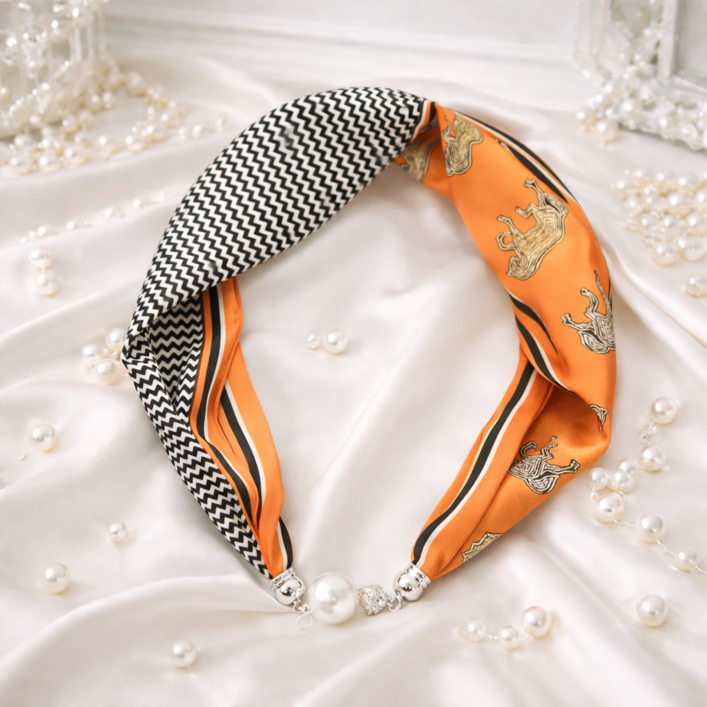 Orange Scarf with Zigzag and Tigers