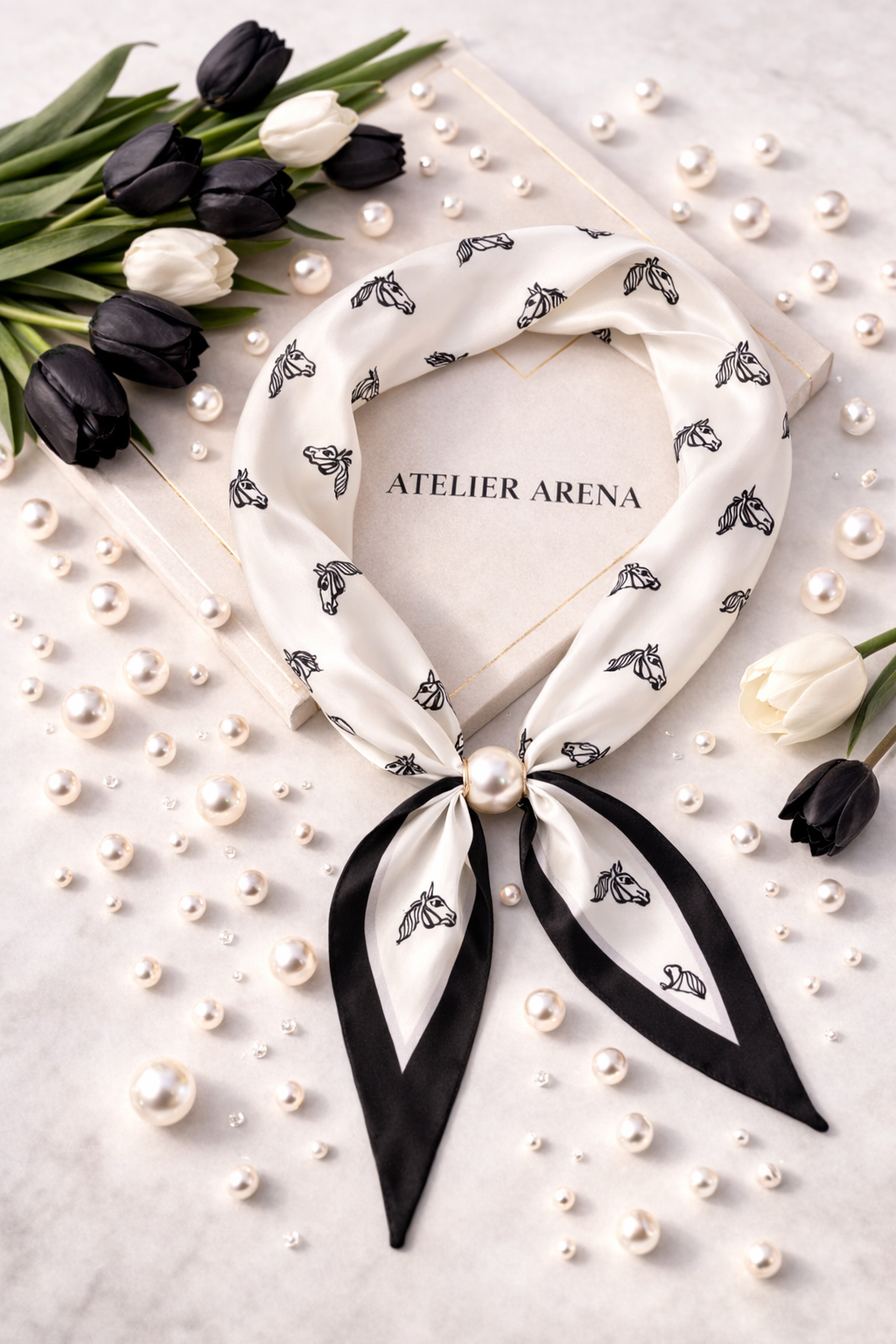 Wit Sjaal met Paardenmotief en Parel